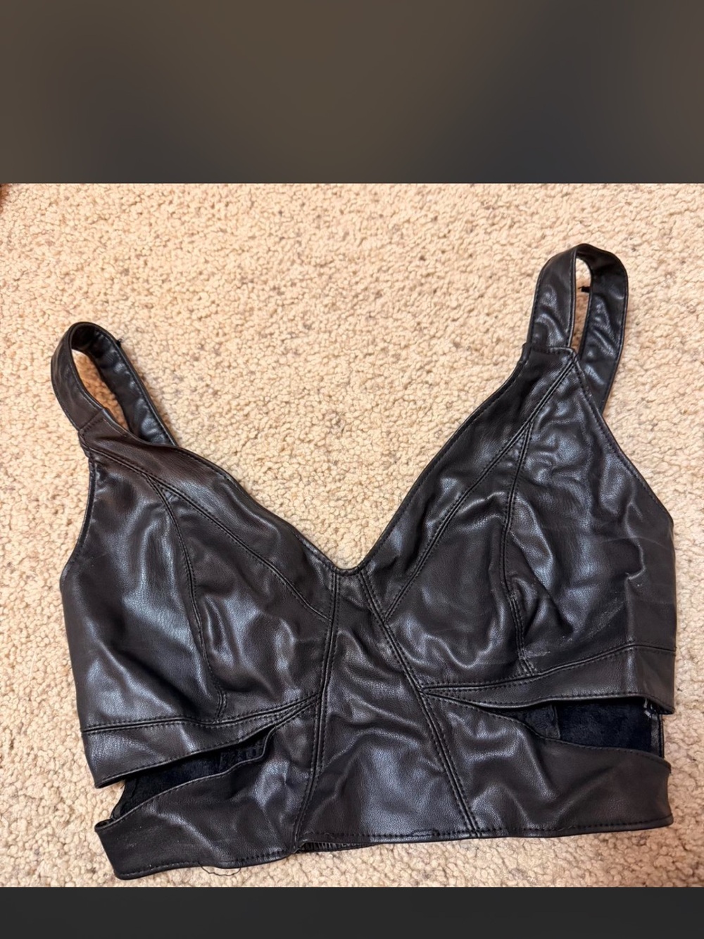 Zara Black Faux Leather Bralette
